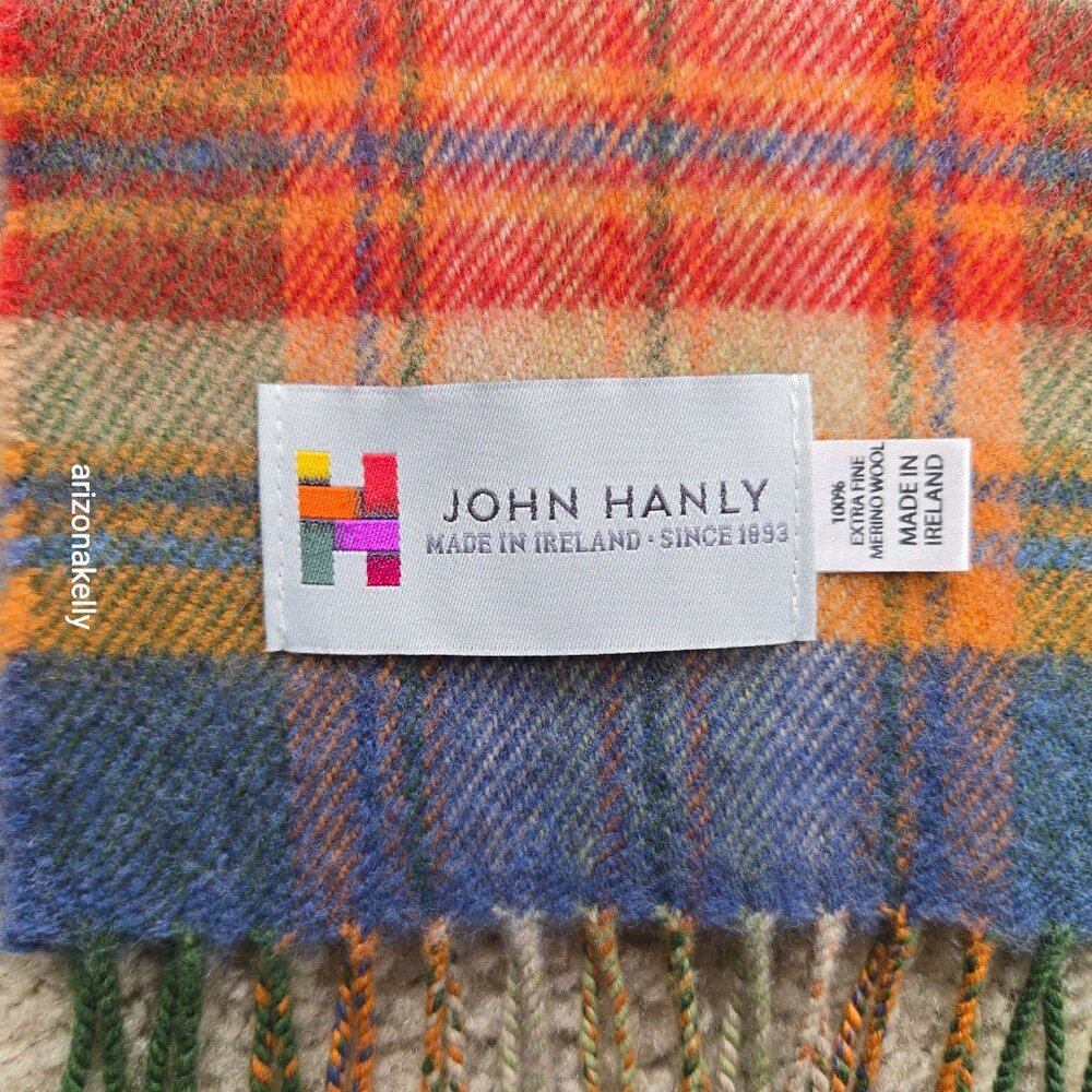 John Hanly Extra Fine Merino Wool Scarf Colorful Plaid - Picture 3 of 8